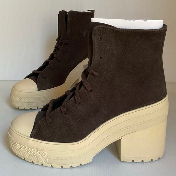 NEW Converse Chuck Taylor All Star Platform Heel Boots Nubuck Brown Women’s 8.5 - Picture 2 of 14